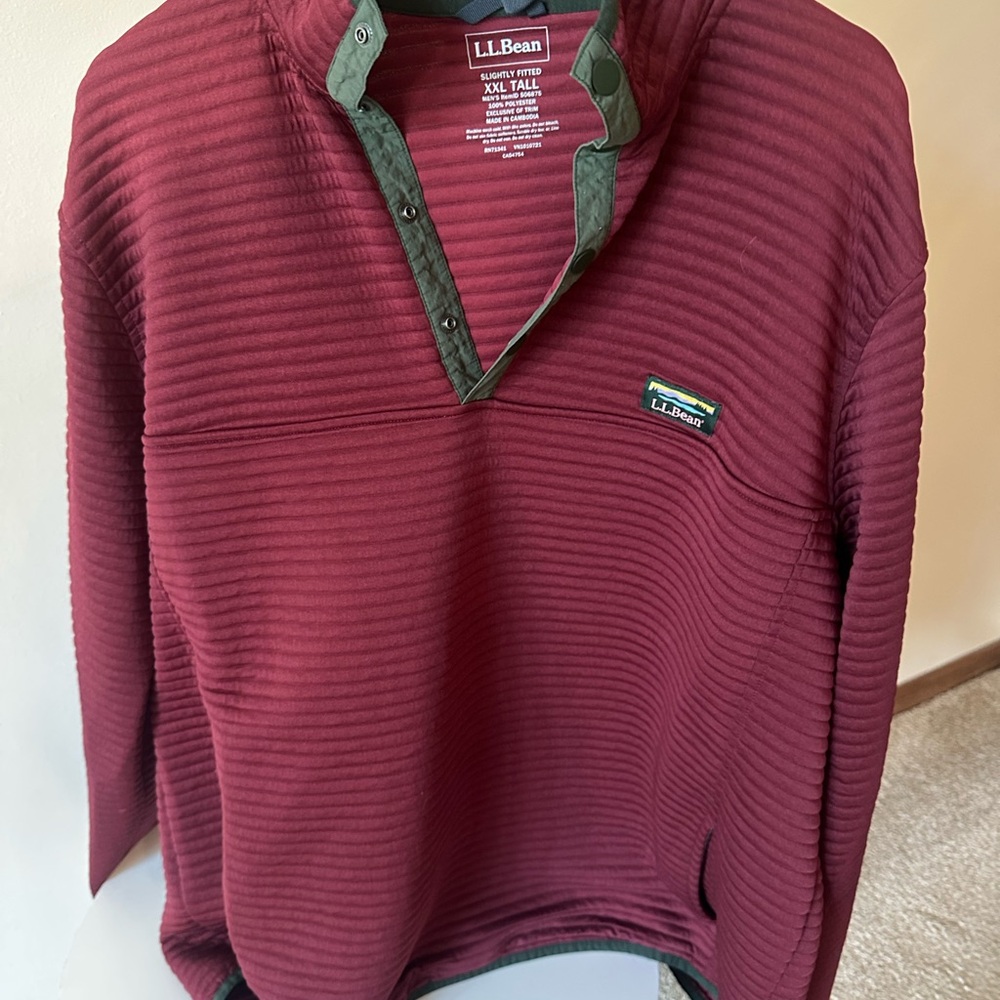 L.L. Bean Burgundy Top with Forest Green Trim